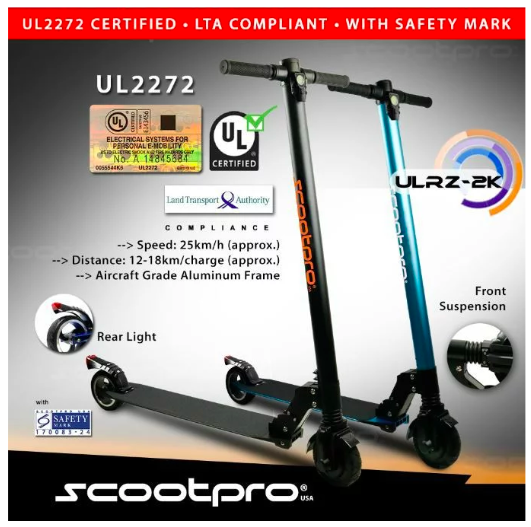 7 best electric scooters in Singapore LTA compliant UL2272